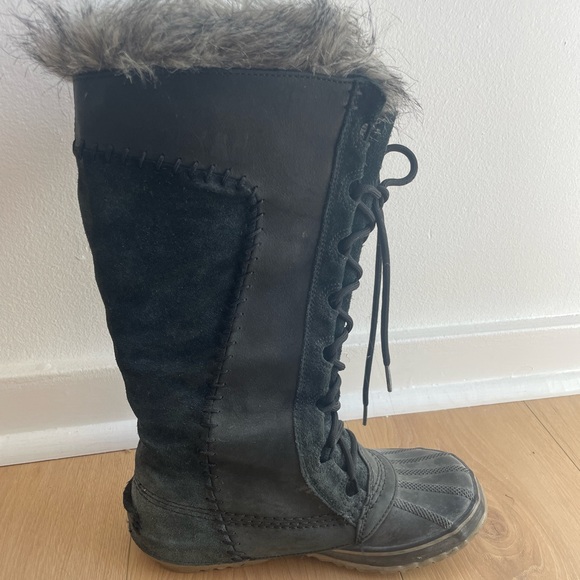 Sorel Boots Cate the Great Black Waterproof Snow Fur Leather Knee High 6 - Picture 1 of 3
